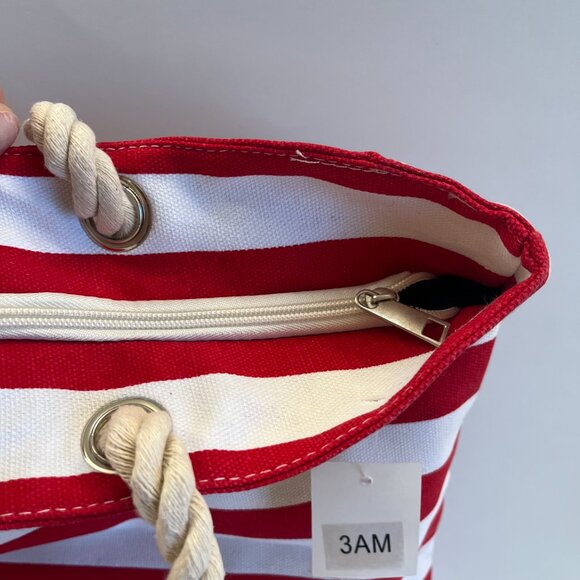 Striped Tote Bag - Beachy - Boat Day - Red/White - Rope Handles - XL- NWT - Picture 5 of 7